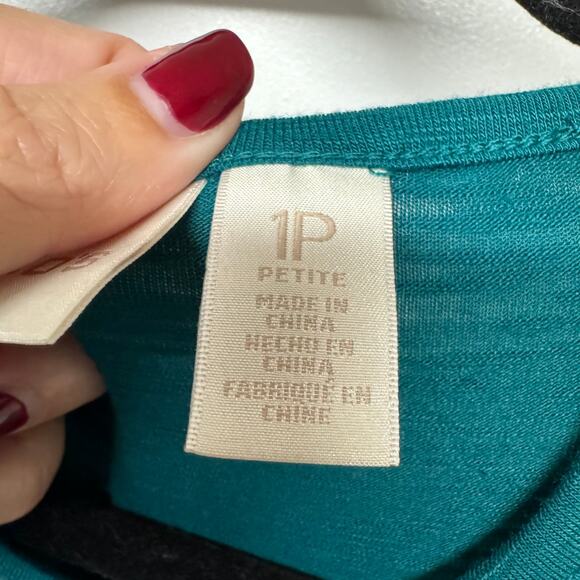 Chicos Womens Teal Green Long Sleeve Top T-Shirt High Low Size 1P Medium Petite - Picture 7 of 11